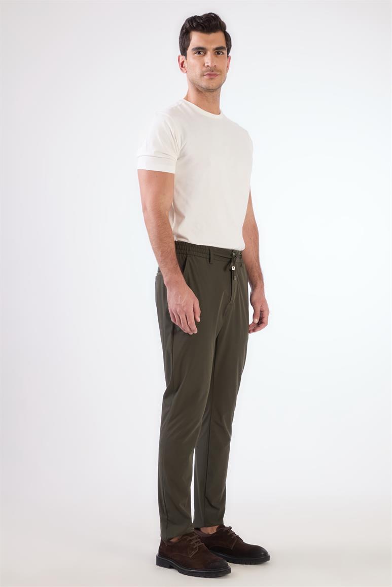 Haki Bağcıklı Slim Fit Jogger Erkek Pantolon
