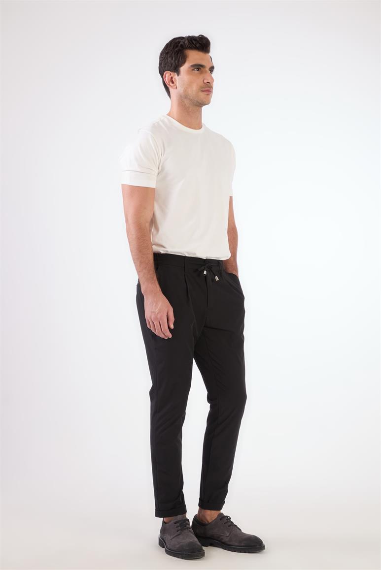 Siyah Bağcıklı Slim Fit Jogger Erkek Pantolon