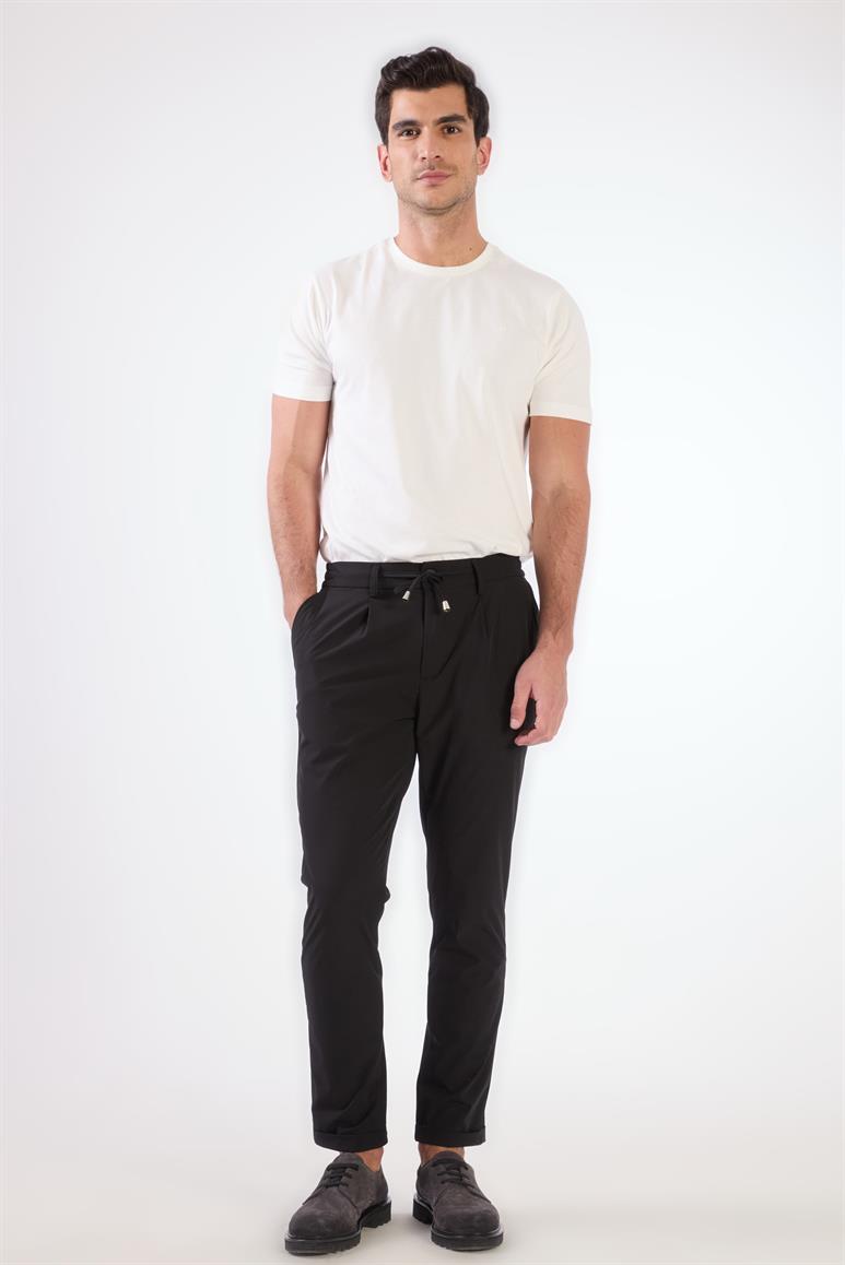 Siyah Bağcıklı Slim Fit Jogger Erkek Pantolon