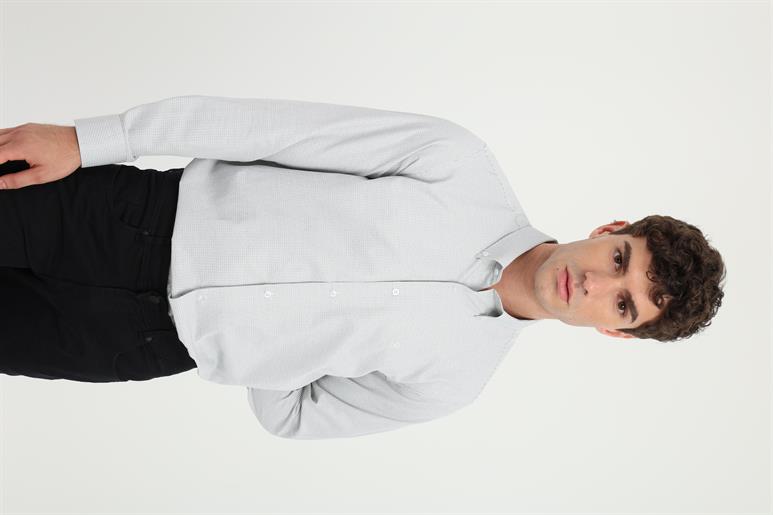 Koyu Gri Kare Desen Klasik Yaka Regular Fit Erkek Gömlek