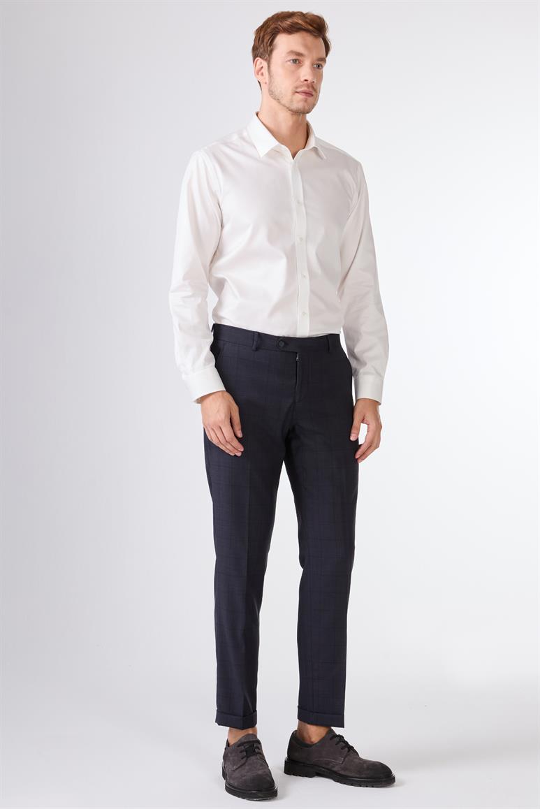 Koyu Lacivert Balıksırtı Slim Fit Erkek Takım Elbise