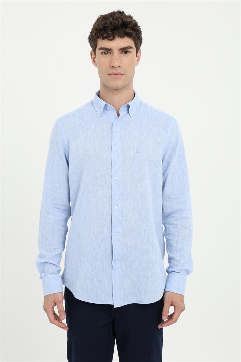 Koyu Mavi Düz Casual Regular Fit Gömlek 