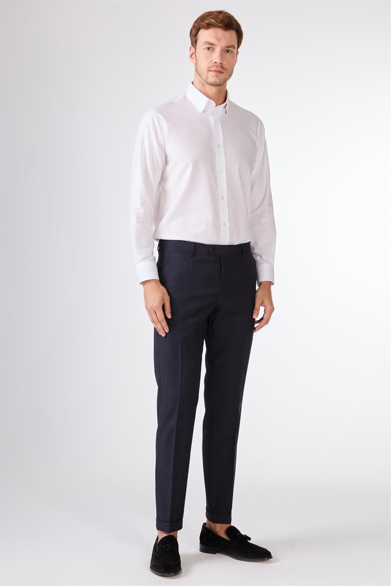 Koyu Lacivert Balıksırtı Slim Fit  Erkek Takım Elbise
