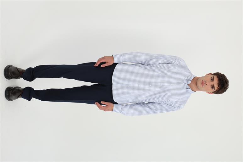 Koyu Mavi Kare Desen Klasik Yaka Regular Fit Gömlek