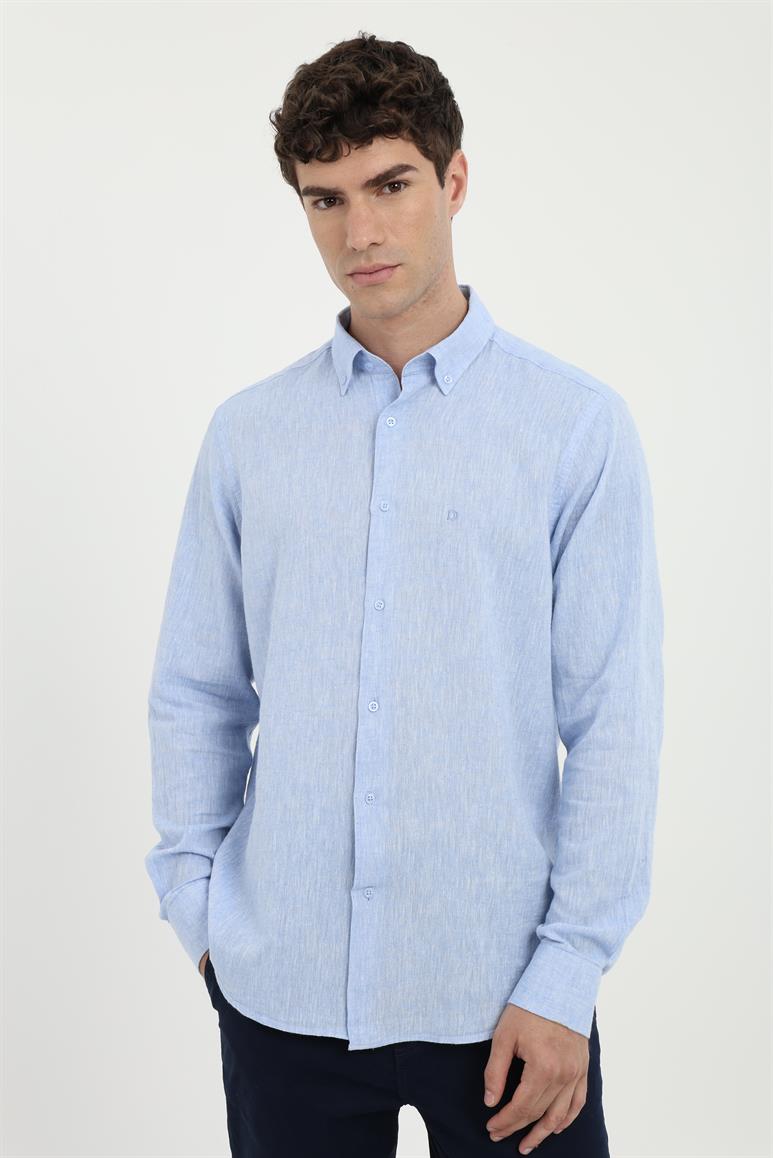 Koyu Mavi Düz Casual Regular Fit Gömlek 