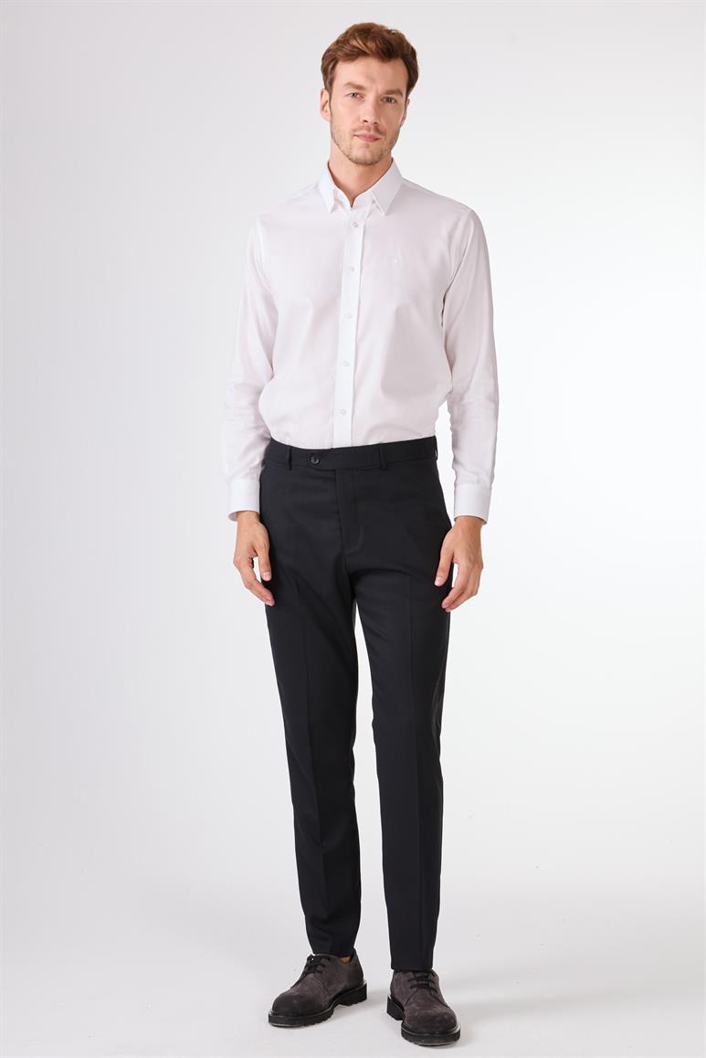 Koyu Lacivert Armürlü Slim Fit Casual Takım Elbise