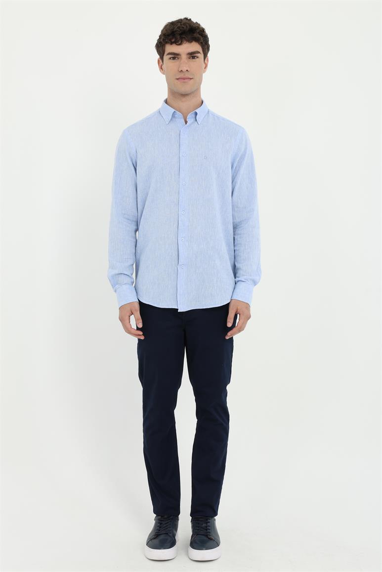 Koyu Mavi Düz Casual Regular Fit Gömlek 