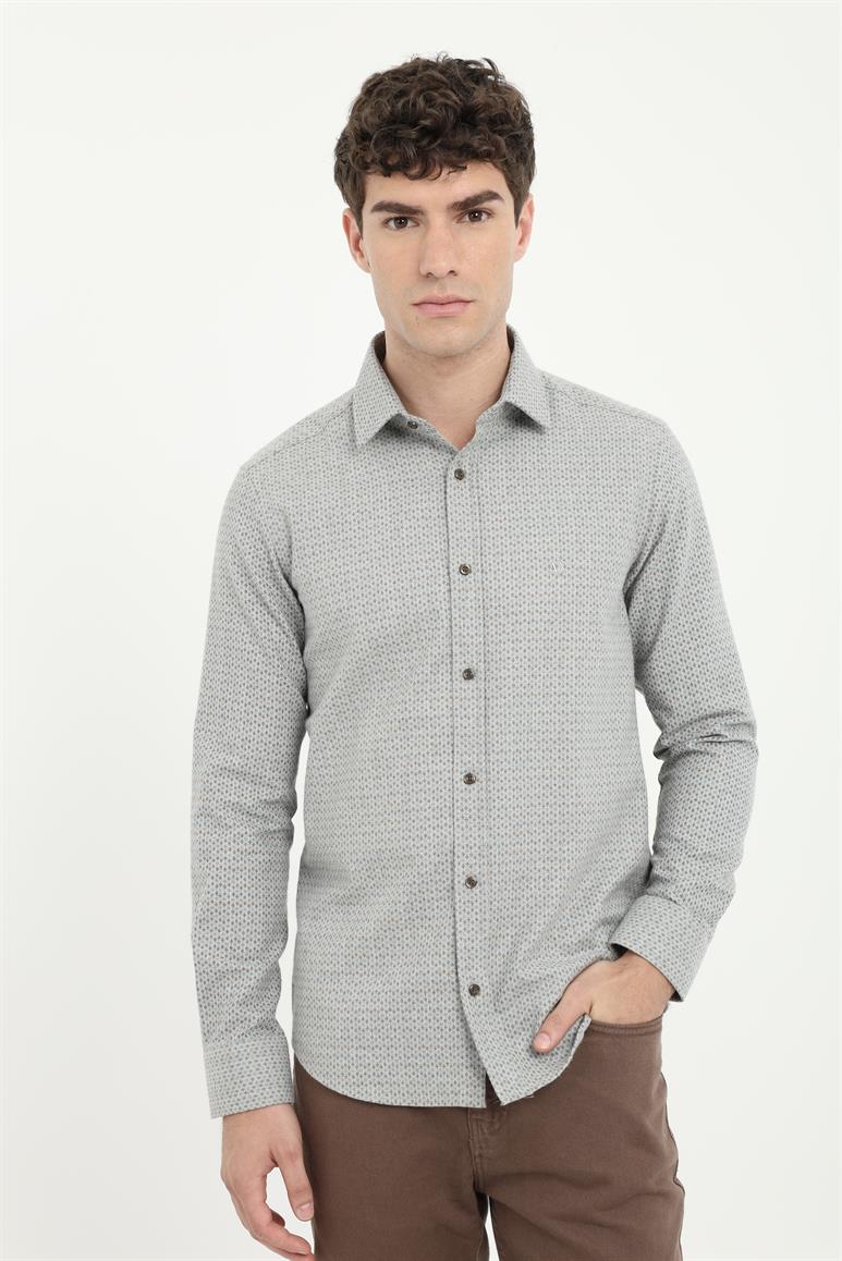 Kahve Desenli Regular Fit Erkek Gömlek 