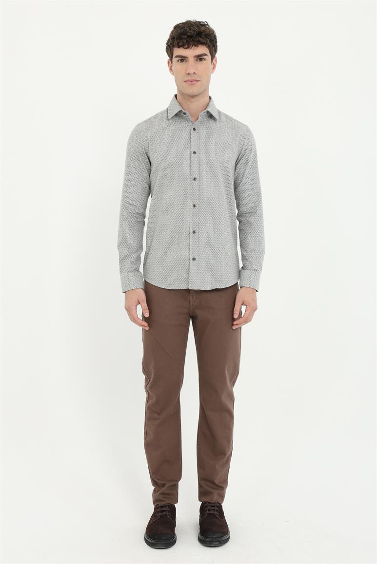 Kahve Desenli Regular Fit Erkek Gömlek 