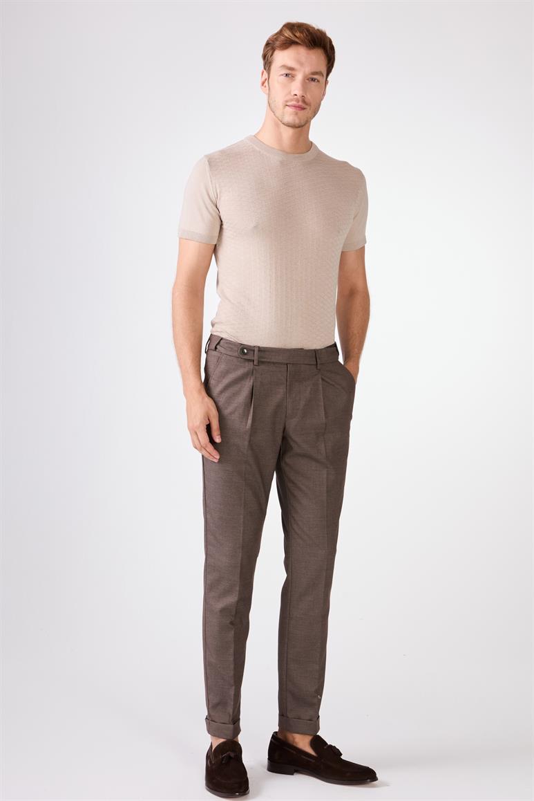 Kahve Düz Slim Fit Casual Erkek Pantolon 