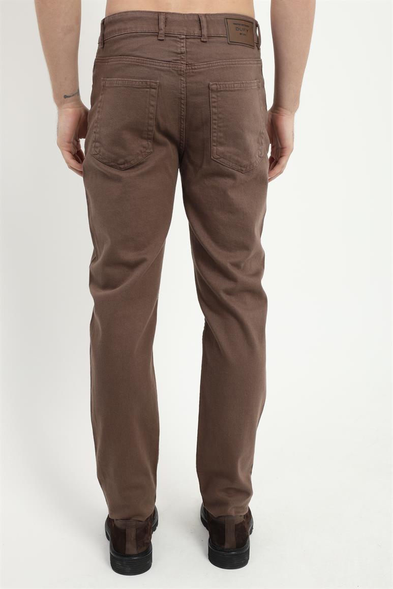 Kahve 5 Cep Düz Renk Slim Fit Erkek Pantolon