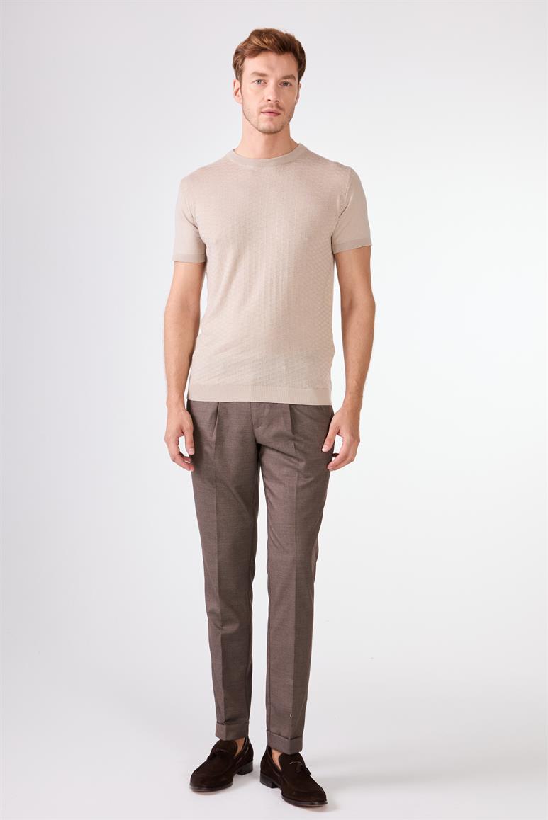 Kahve Düz Slim Fit Casual Erkek Pantolon 