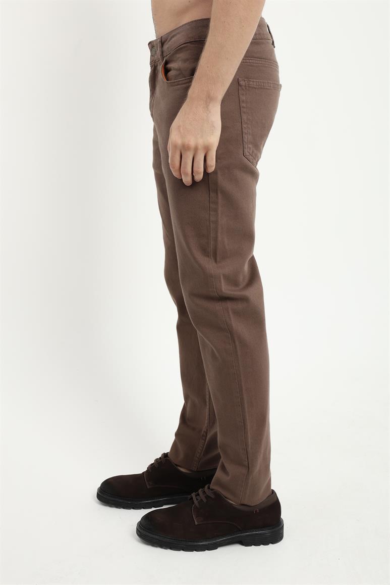 Kahve 5 Cep Düz Renk Slim Fit Erkek Pantolon