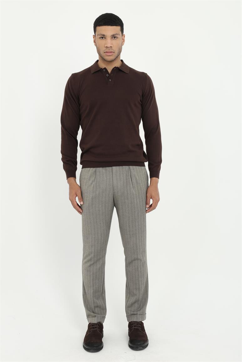 Kahve Polo Yaka Düz Erkek Regular Fit Triko