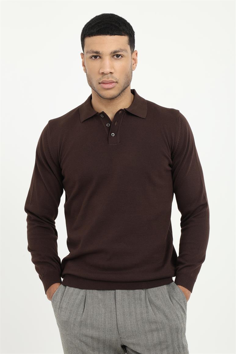 Kahve Polo Yaka Düz Erkek Regular Fit Triko