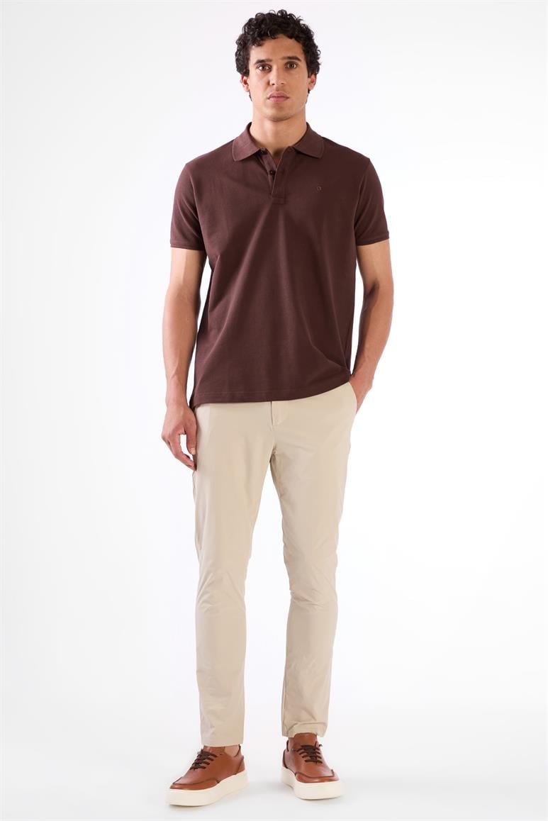 Kahve Polo Yaka Pamuklu Düz Renk Slim Fit Erkek T-shirt