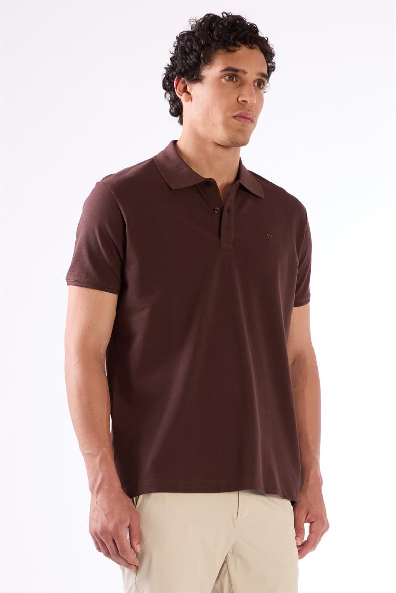Kahve Polo Yaka Pamuklu Düz Renk Slim Fit Erkek T-shirt