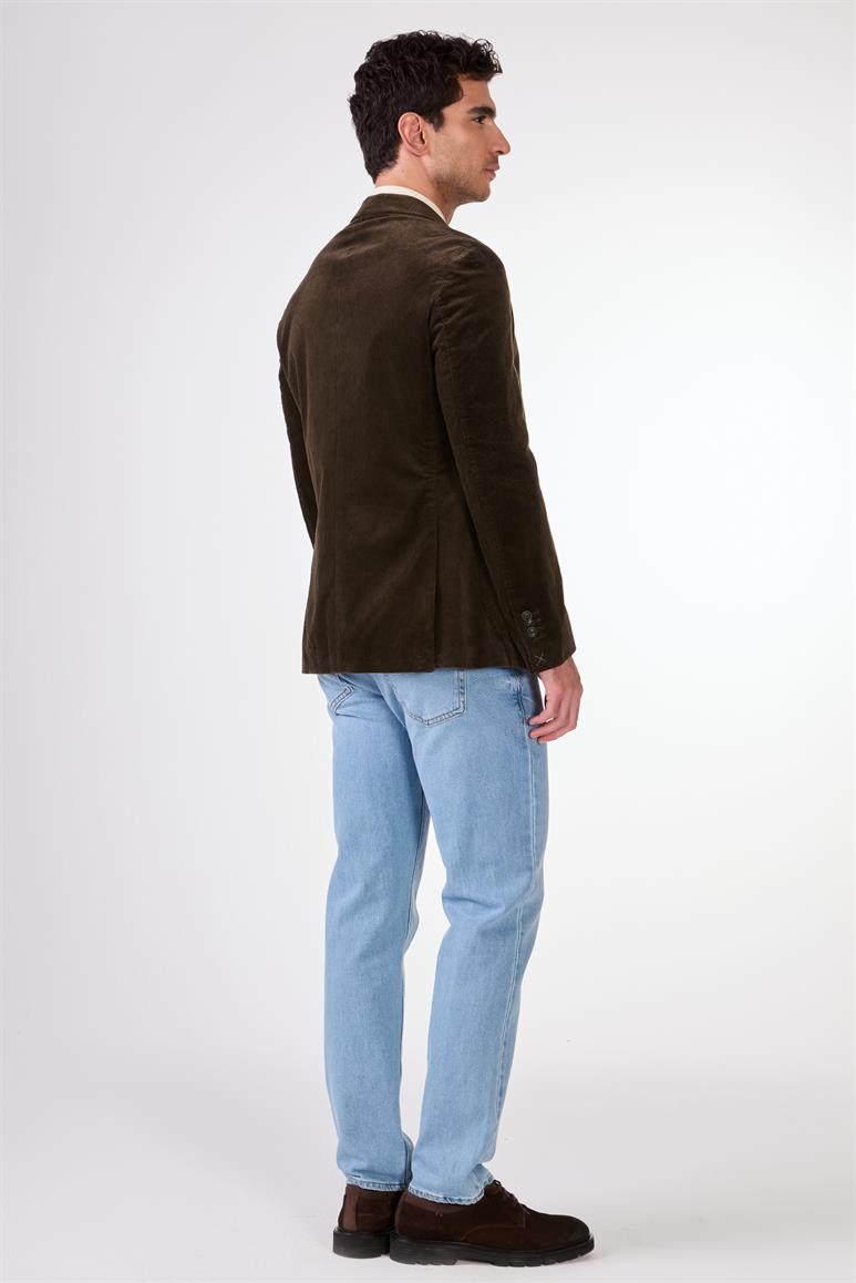Kahve Kadife Torba Cep Slim Fit Erkek Ceket