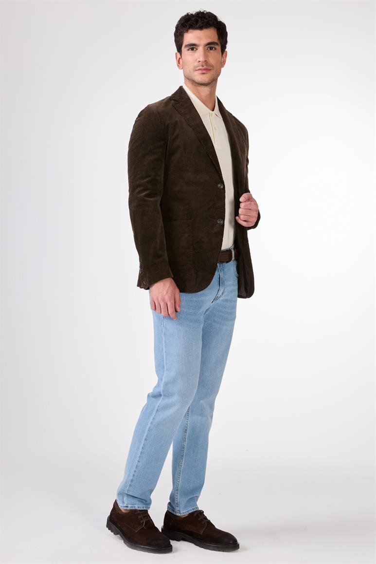 Kahve Kadife Torba Cep Slim Fit Erkek Ceket