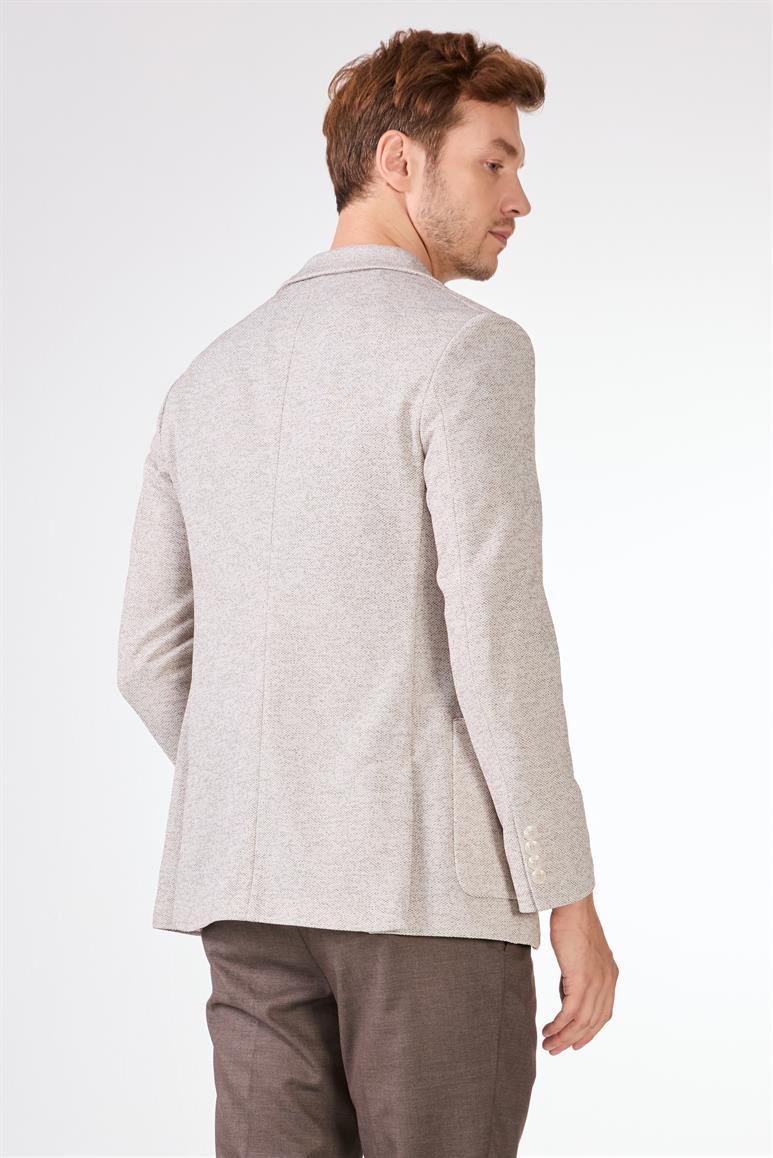 Kahverengi Erkek Slim Fit Armürlü Mono Yaka Ceket 