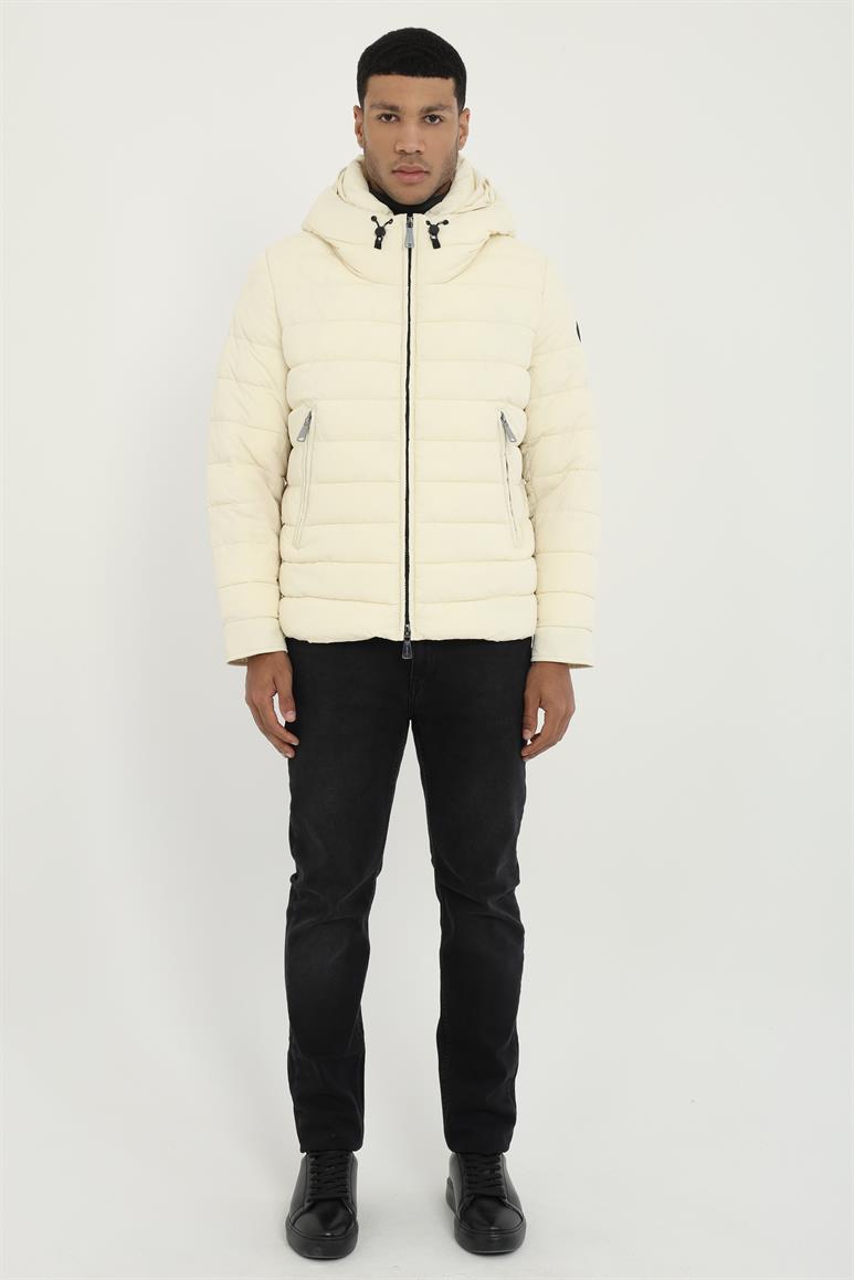 Bej Kapitone Slim Fit Erkek Mont