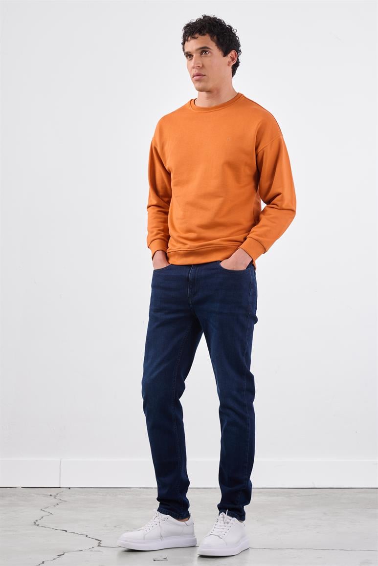 Kiremit Bisiklet Yaka Regular Fit Erkek Sweatshirt