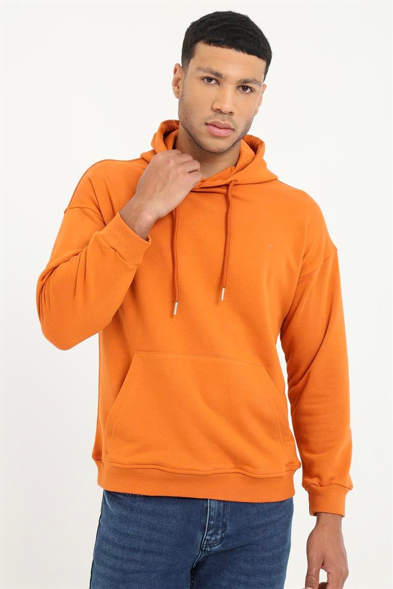 Kiremit Regular Fit Kapüşonlu Erkek Sweatshirt