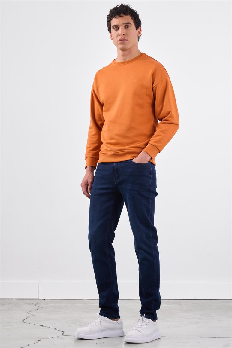Kiremit Bisiklet Yaka Regular Fit Erkek Sweatshirt