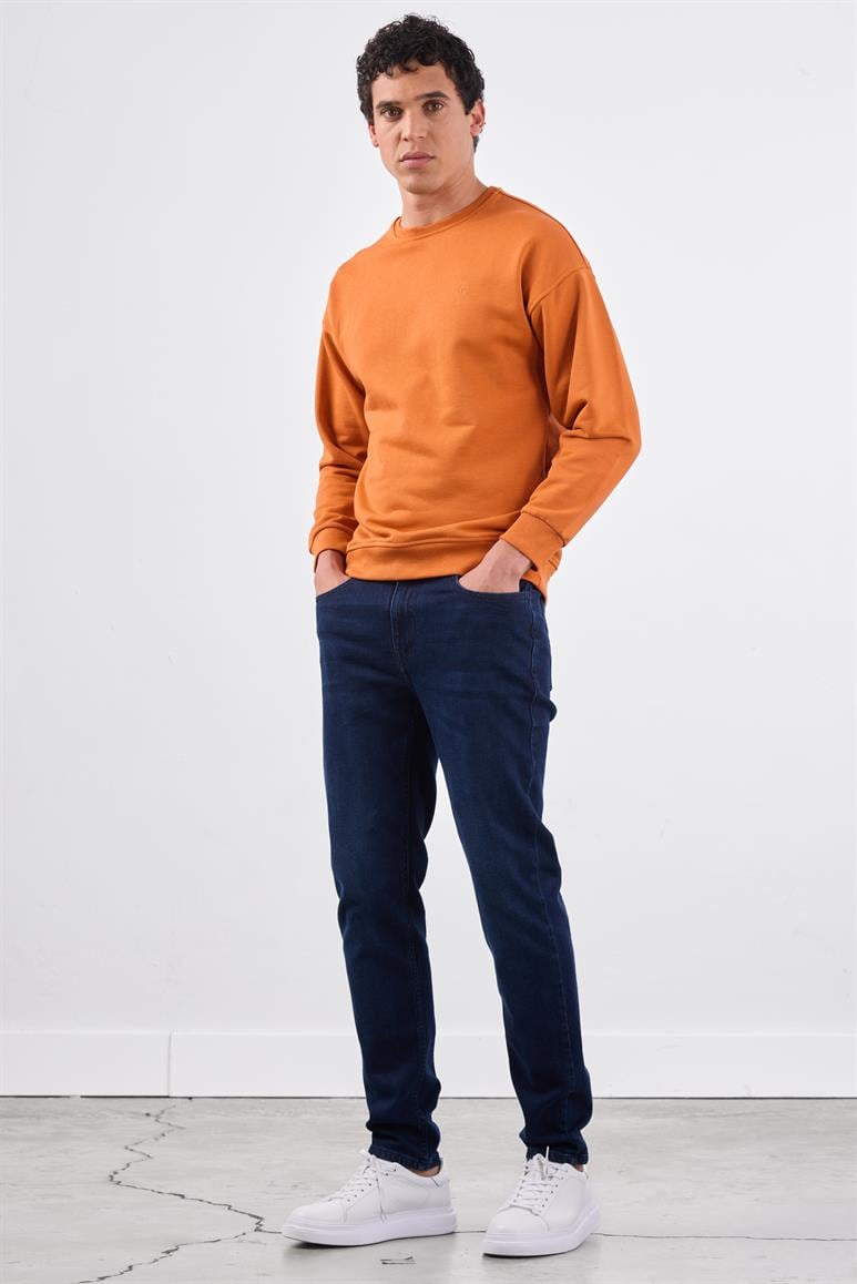 Kiremit Bisiklet Yaka Regular Fit Erkek Sweatshirt