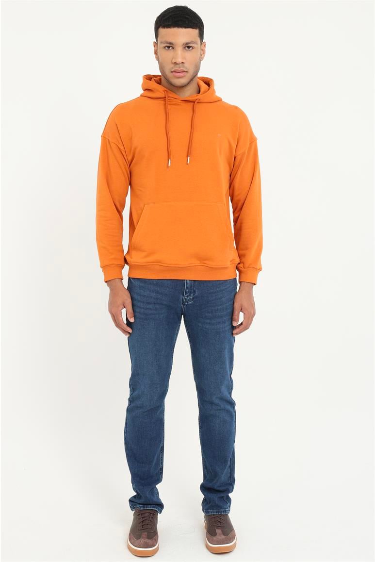 Kiremit Regular Fit Kapüşonlu Erkek Sweatshirt
