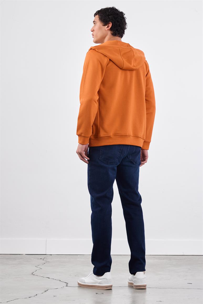 Kiremit Fermuar Kapamalı Kapüşonlu Erkek Regular Fit Sweatshirt