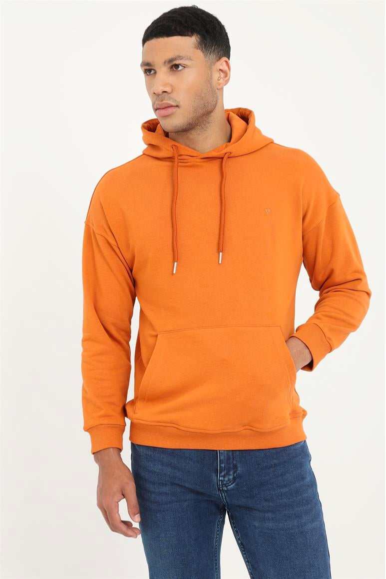 Kiremit Regular Fit Kapüşonlu Erkek Sweatshirt