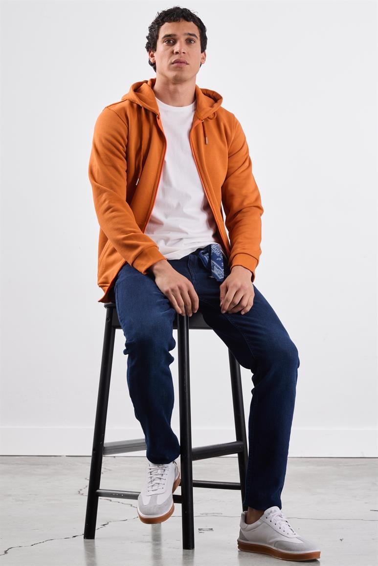 Kiremit Fermuar Kapamalı Kapüşonlu Erkek Regular Fit Sweatshirt