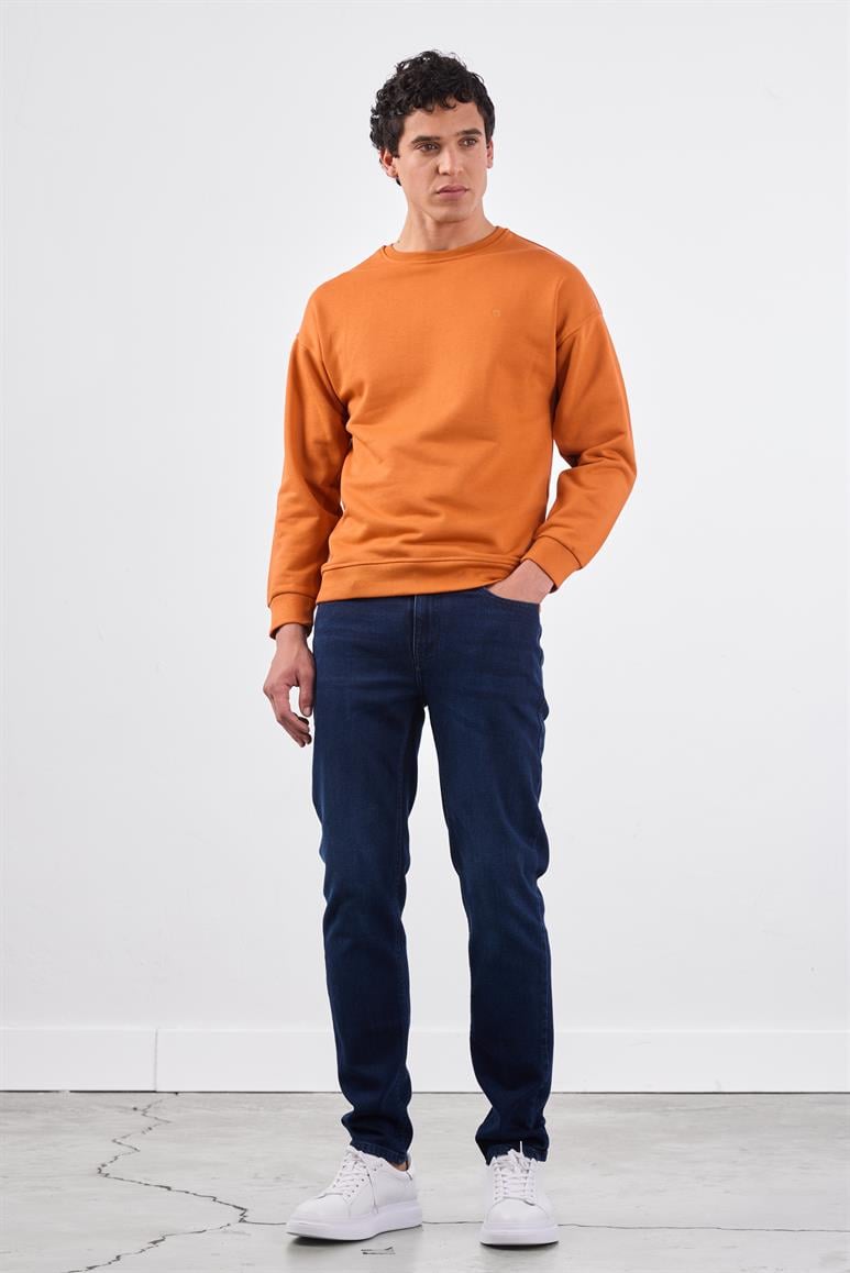 Kiremit Bisiklet Yaka Regular Fit Erkek Sweatshirt