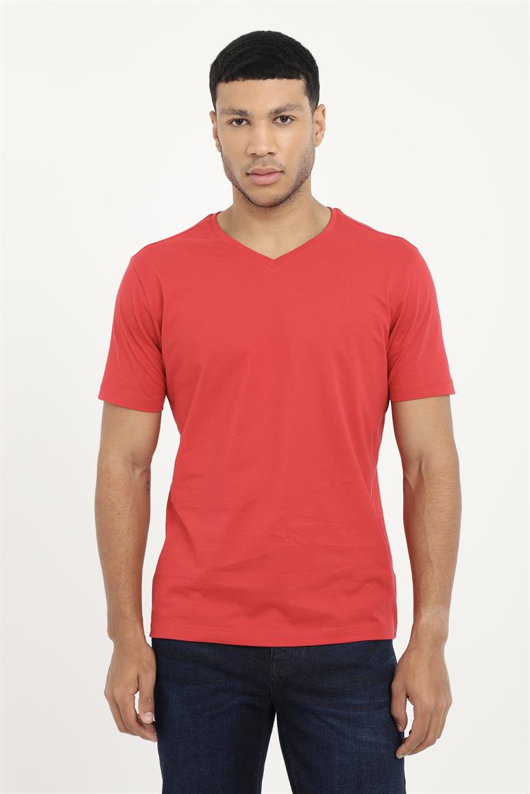 Kırmızı-v-yaka-pamuklu-duz-renk-slim-fit-erkek-t-shirt