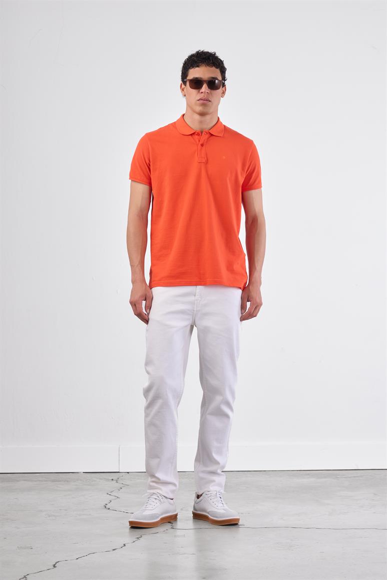 Kırmızı Polo Yaka Pamuklu Düz Renk Slim Fit Erkek T-shirt