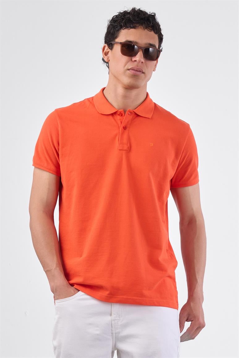 Kırmızı Polo Yaka Pamuklu Düz Renk Slim Fit Erkek T-shirt