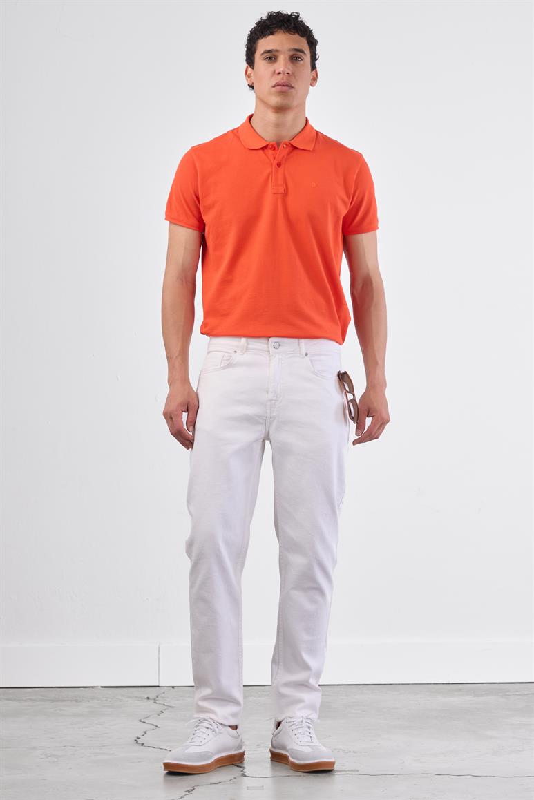 Kırmızı Polo Yaka Pamuklu Düz Renk Slim Fit Erkek T-shirt