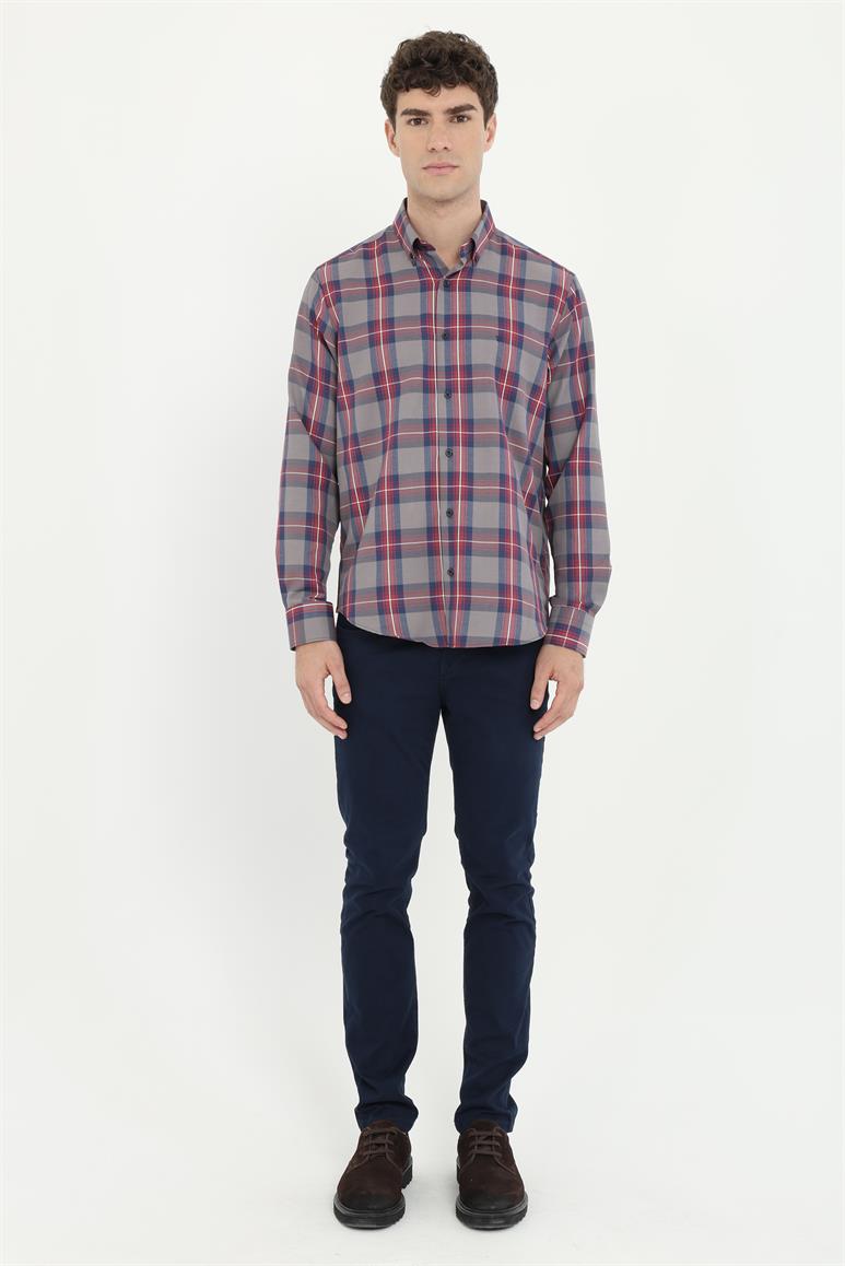 Kırmızı Klasik Ekoseli Regular Fit Erkek Gömlek 