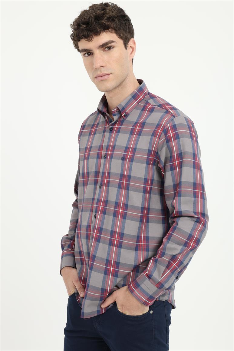 Kırmızı Klasik Ekoseli Regular Fit Erkek Gömlek 