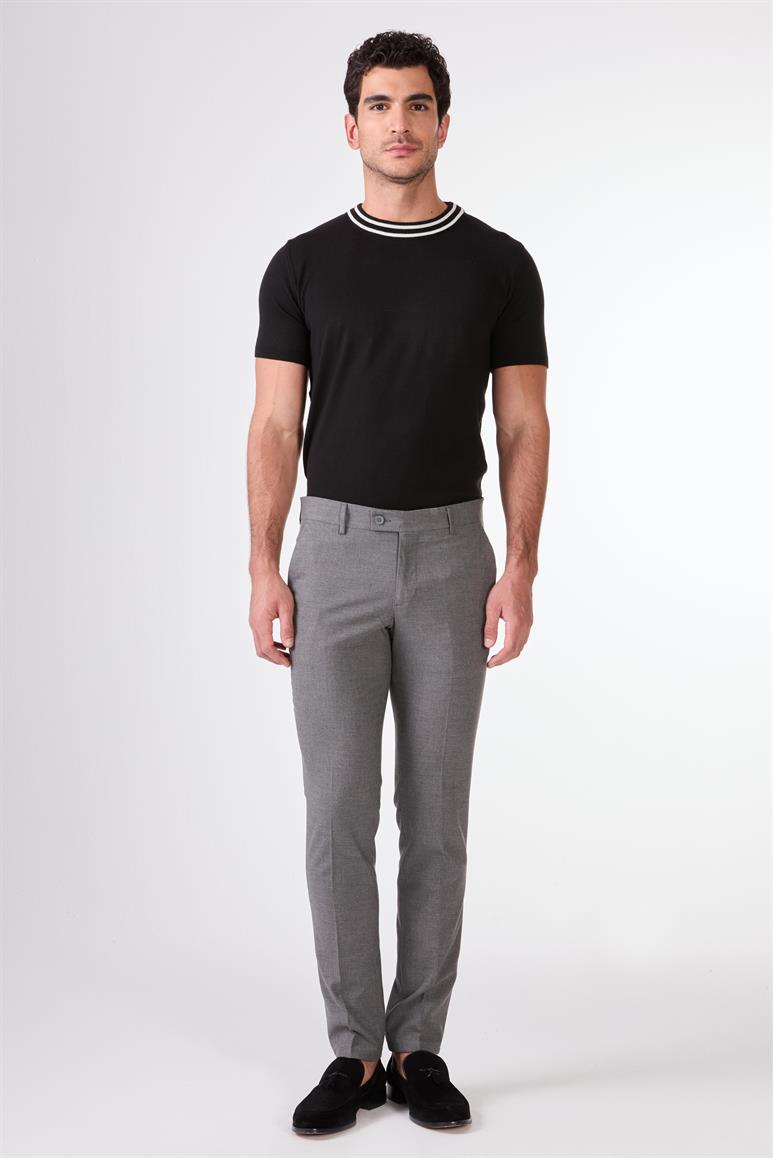 Koyu Gri Erkek Ekstra Slim Fit Melanj Desenli Klasik Pantolon 
