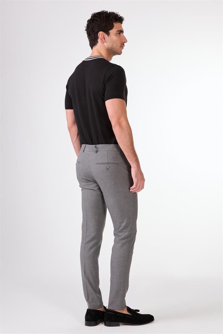 Koyu Gri Erkek Ekstra Slim Fit Melanj Desenli Klasik Pantolon 