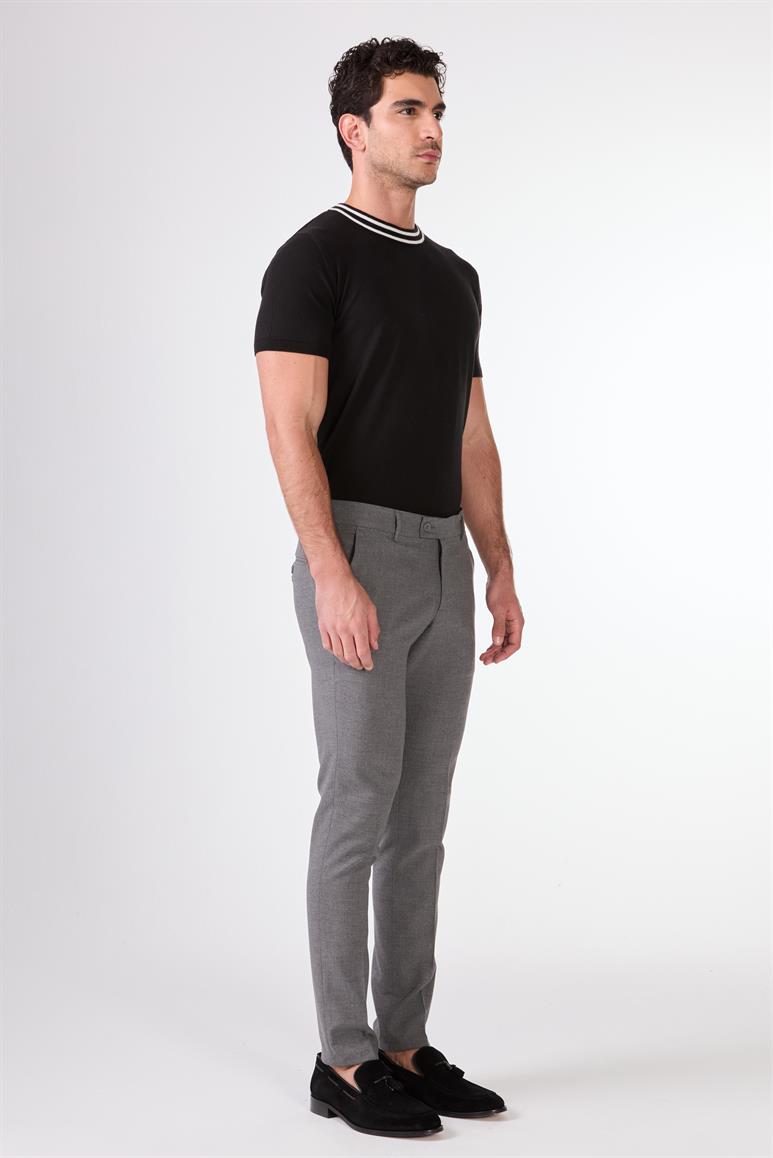 Koyu Gri Erkek Ekstra Slim Fit Melanj Desenli Klasik Pantolon 