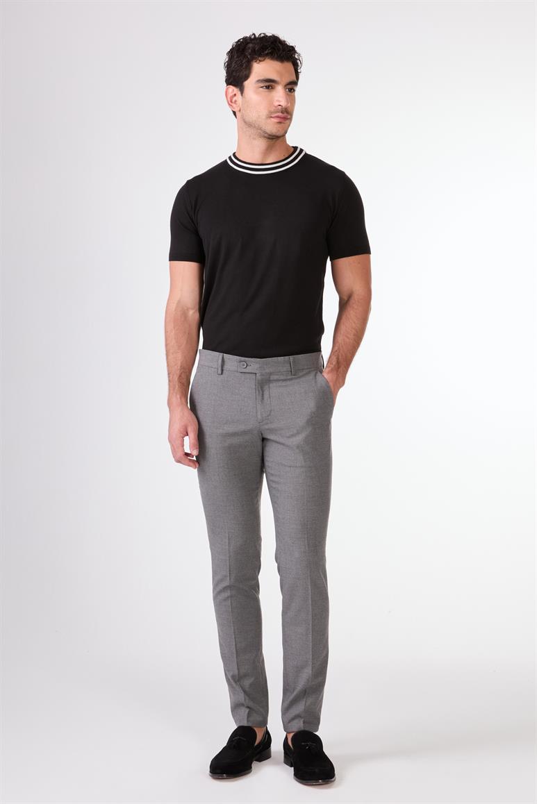 Koyu Gri Erkek Ekstra Slim Fit Melanj Desenli Klasik Pantolon 