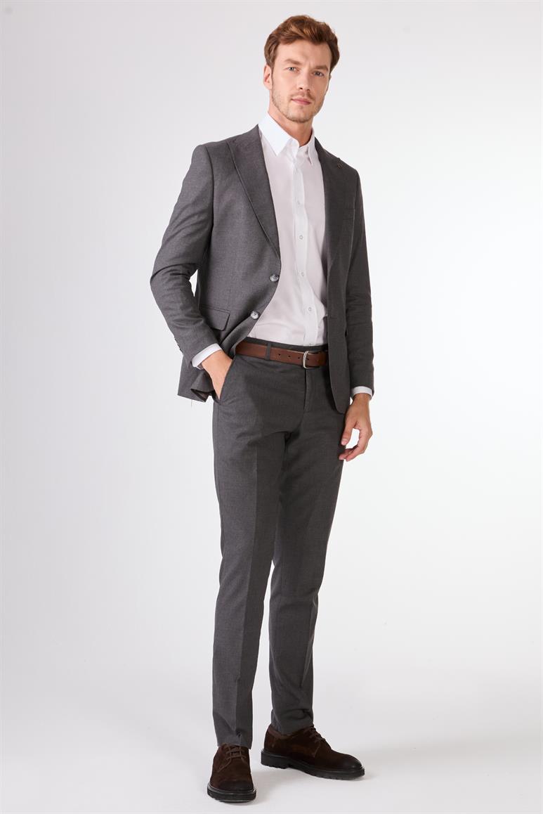 Koyu Gri Erkek Regular Fit Düz Mono Yaka Takım Elbise - 106912
