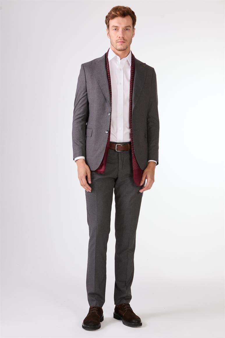 Koyu Gri Erkek Regular Fit Düz Mono Yaka Takım Elbise - 106912