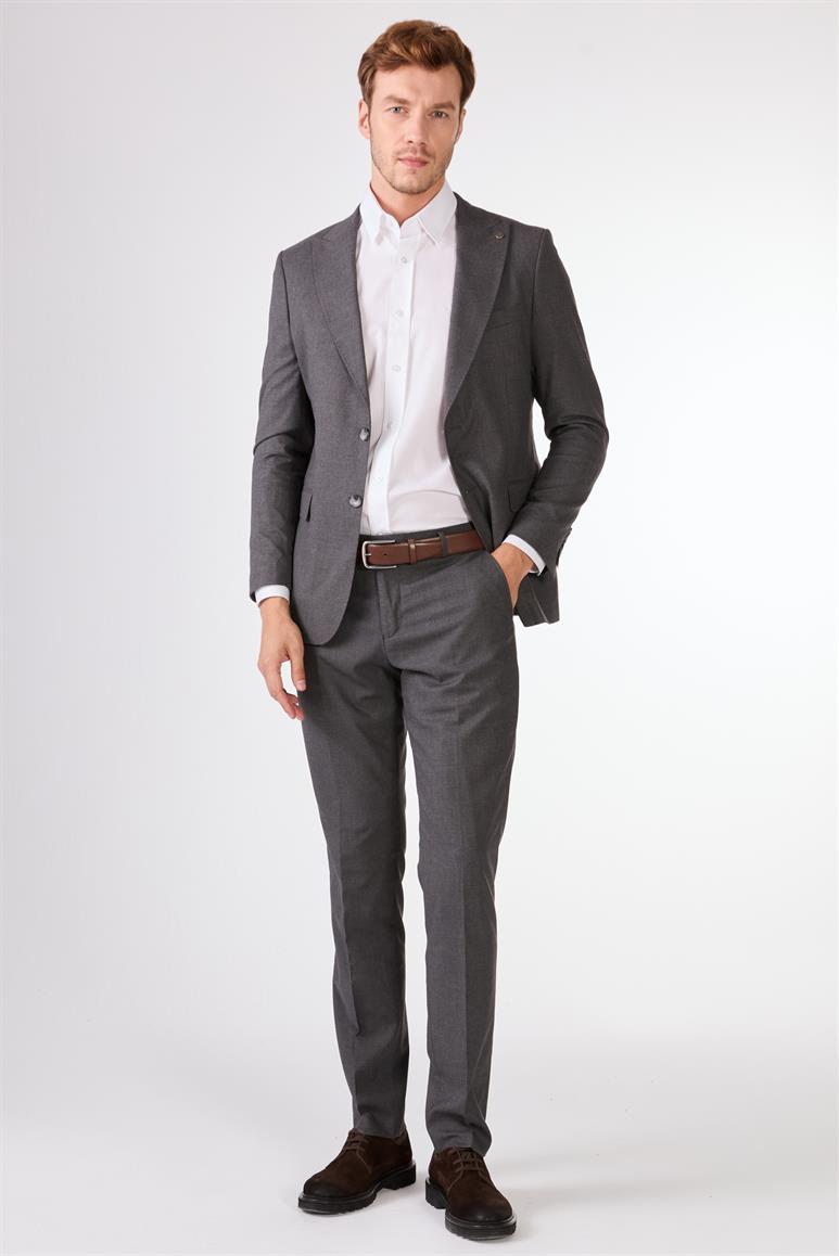 Koyu Gri Erkek Regular Fit Düz Mono Yaka Takım Elbise - 106912