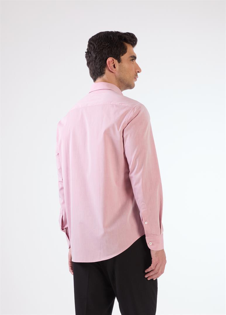 Koyu Kırmızı Erkek Regular Fit Düz Brent Düğmeli Yaka Uzun Kol Gömlek 