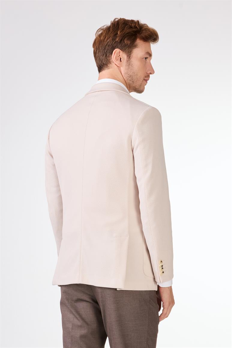 Krem Erkek Slim Fit Düz Mono Yaka Casual Ceket 