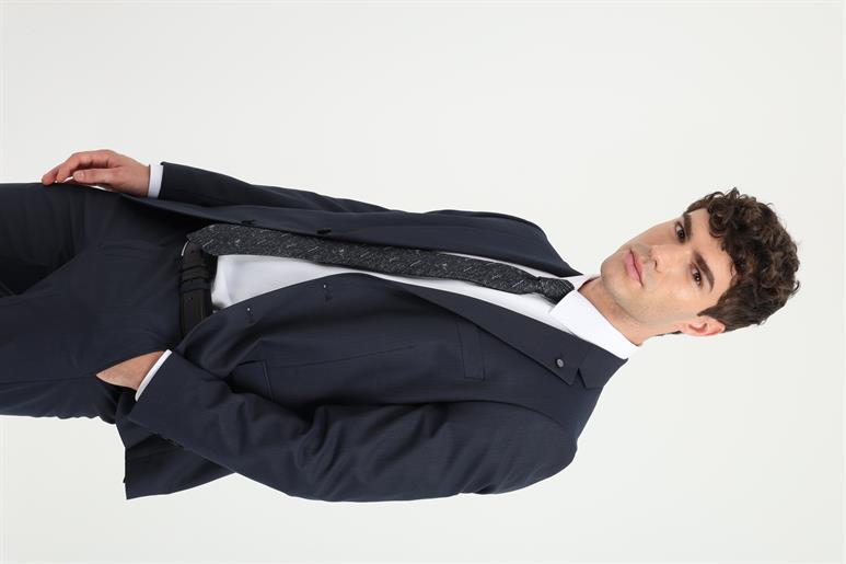 Lacivert Armürlü Slim Fit Erkek Takım Elbise 